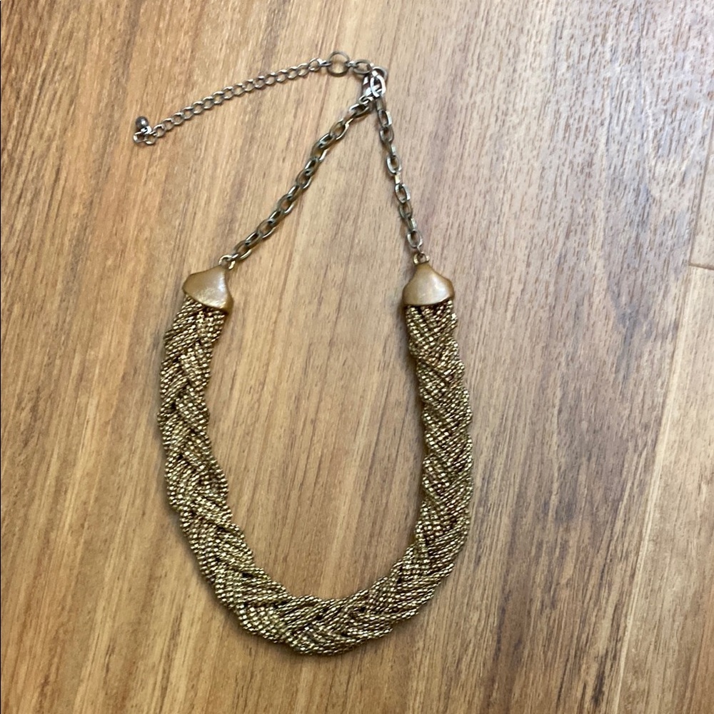 Chunky Gold Braided Necklace with Adjustable Length